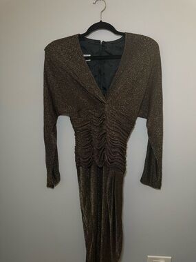 80's Shimmery Gold Metallic Disco Dress Vintage Eklektic by Jackie Bernard